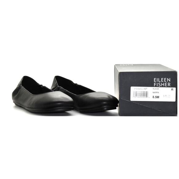 B0 NIB EILEEN FISHER Fosse Black Napa Leather Ballet Flat Shoes Size 8.5 M $198 - Picture 1 of 6